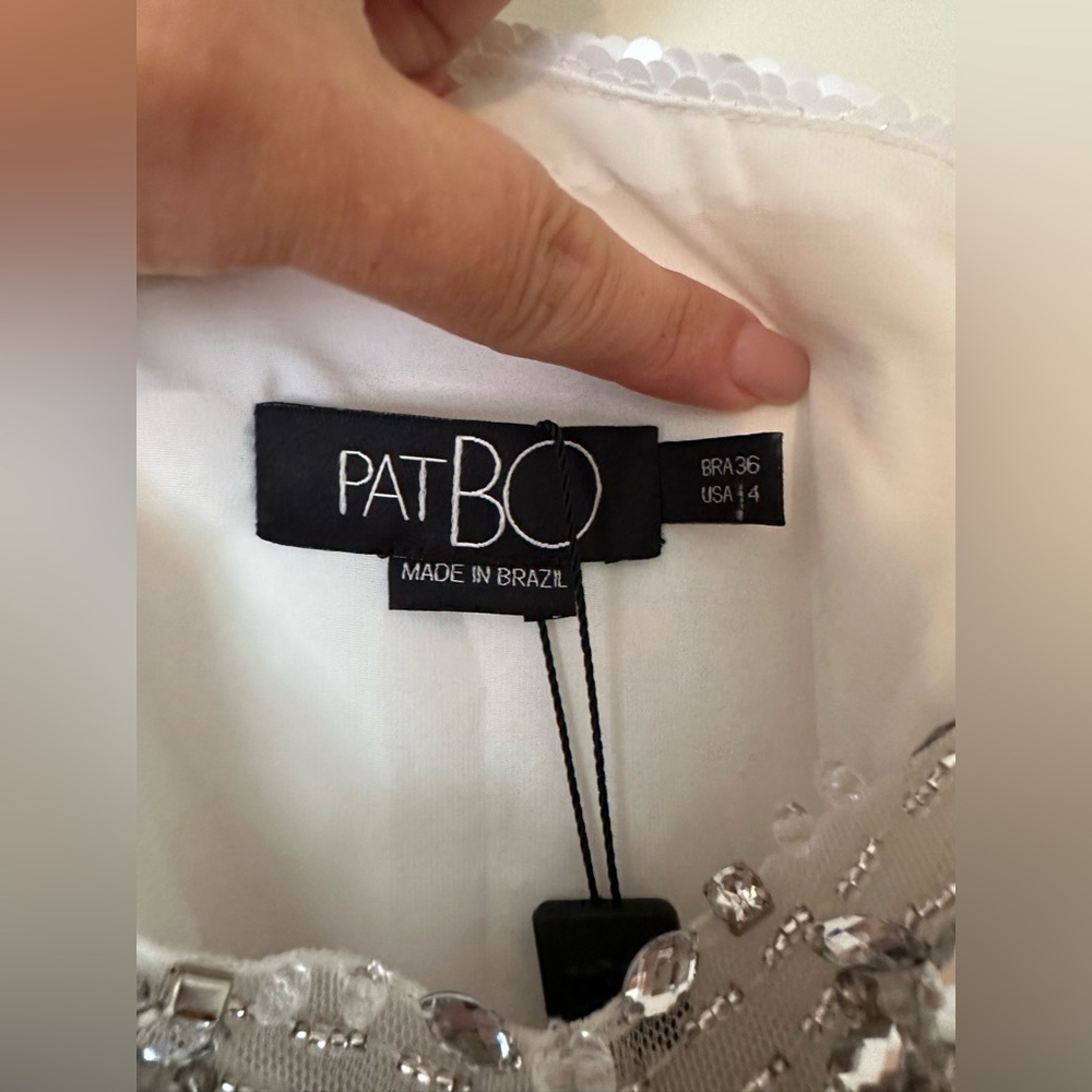 PatBO White Sequin Mini Dress with Silver Beaded Trim - Picture 5 of 11